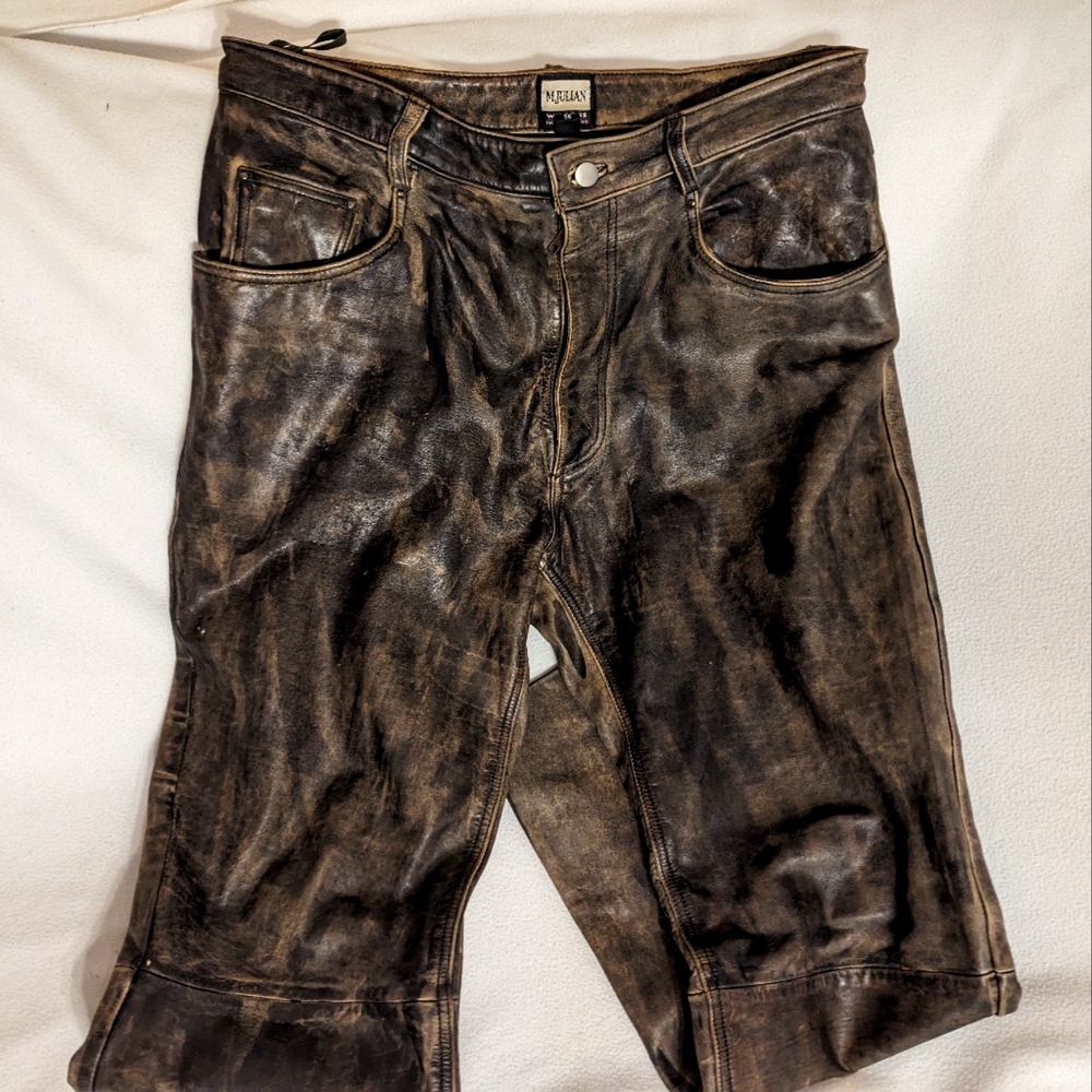 Wilson's Leather Mens Leather Jeans grey / brown sz38/30 circa 2000